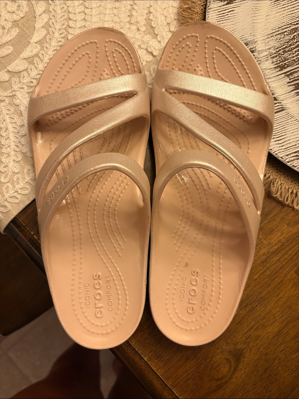 CROCS Women's Strappy Sandals in Blush/Champagne